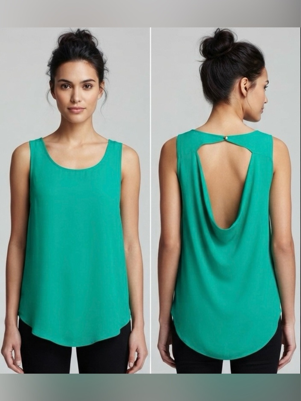 Lily White Bright Green Cut-Out Back Plunge Top L